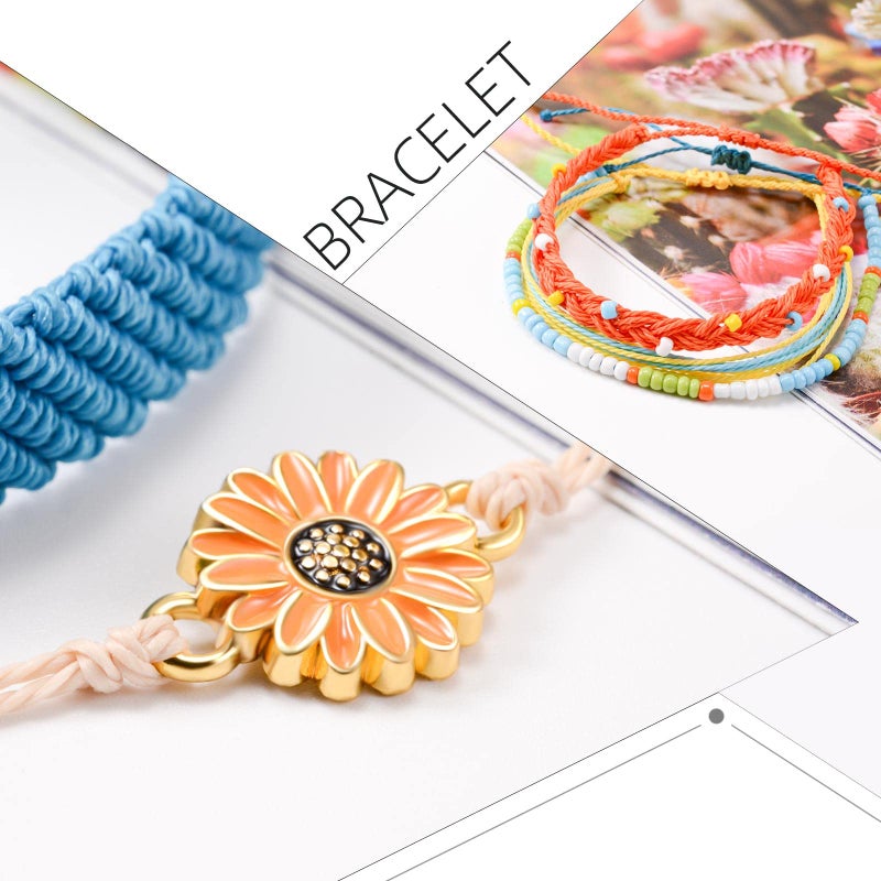 SUNSH 5PCS Boho Woven Sunflower Bracelets for Women Couples Gifts Charm Bracelet Beach Surf Braided Adjustable Strings Boyfriend Girlfriend Mother Daughter Friendship Galentines Gifts Valentines Day Gift for Her - Image 2